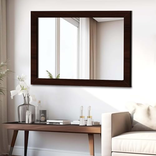 Image of Wall Hanging 2ft Brown Water Proof PVC Framed Wall Mirror for Bedroom or Bathroom |Home Decor Wall Mounted Wash Room Mirror for Wall Bedroom Living-Room Vanity Farmhouse