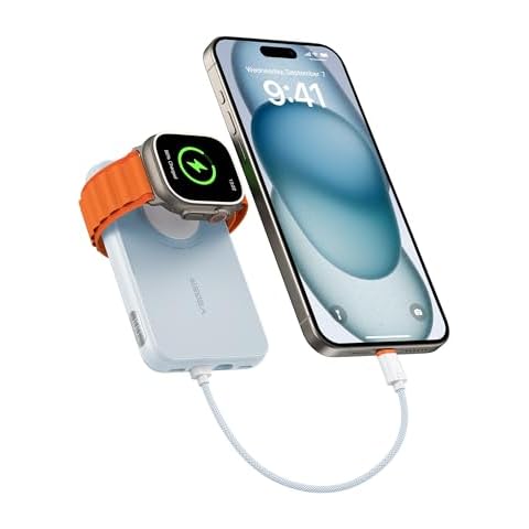 VEGER Portable Charger with Built in Cable(Removable), 10000mAh Mini Power Bank Battery Pack, PD 20W Fast Charger Travel Accessory Compatible with iPhone 15/14/13 Pro Max, Sumsang, Apple Watch-Blue Cover