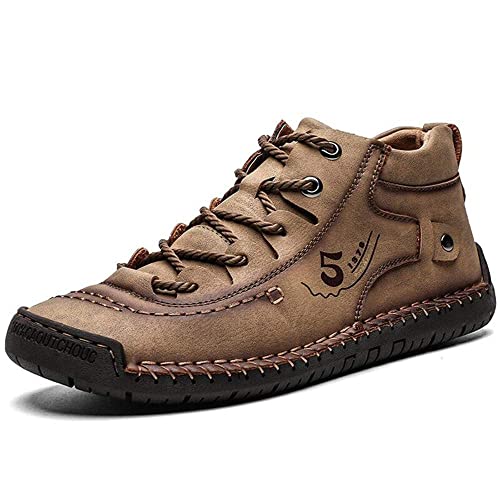 CusGifta Zapatos casuales para hombre, mocasines de cuero, botas de tobillo, costuras a mano, cordones, para conducir, caminar, senderismo, para hombres, Terciopelo caqui., 43 1/3 EU Cover