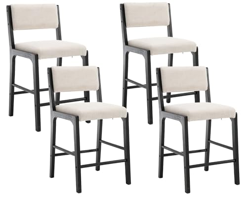 Butacos VESCASA con Cojín Rectangular Beige y Patas de Madera Negra, Juego de 4 miniatura 1