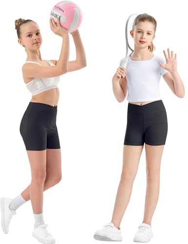 Girls V Cross Waist Athletic Shorts, Kids Soft Bike Volleyball Yoga Dance Running Cheer Gymnastics Gym Workout Shorts2