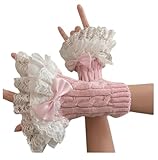 OCUH Y2K Accessories Cutecore Grunge Gloves for women Goth Fingerless Ripped Long Sleeve Cosplay Lolita Cute Arm Warmers (Flower-Pink, One Size)