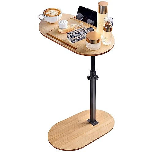 Fuyoula Comodino in Stile Industriale,Tavolino da Letto,Altezza regolabile,Vassoio per Vasca da Bagno Bambù,Salvaspazio,Comodino,40~82cm*43 * 22cm