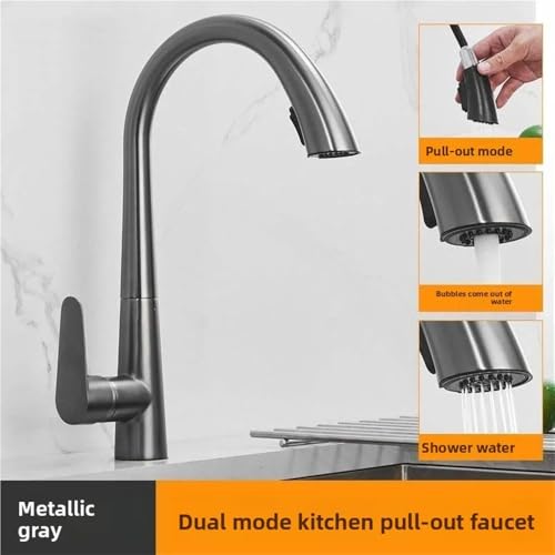 Grifo de cocina extraíble monomando gris plomo para fregadero lavabo agua fría y caliente 5