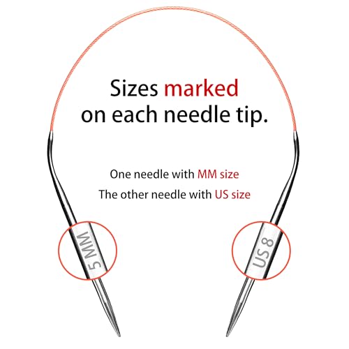 Image of cuteDIY Size 8 Circular Knitting Needles 16 Inch Round Metal (Etched US&mm, Color-Coded Cable, Smooth Join)
