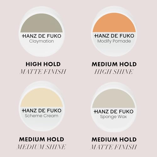 Hanz de Fuko Deluxe Hair Care Kit – Super Styling Sampler Featuring Claymation, Sponge Wax, Modify Pomade, Scheme Cream – 4 pack, 0.25oz each