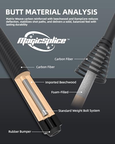 CRICAL Carbon Fiber Pool Cue Set - Low-Deflection Pro Taper Shaft, Adjustable Weight System, Cue Case, Carbon Fiber Extension & Towel Included - Thumbnail 5