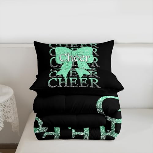 Image of Feelyou Cheer Bow Kids Comforter Set Queen Size Cheerleading Bedding Set Funny Sport Duvet Quilt for Kids Boys Girls Bedroom Green Decor Microfiber Ultra Soft Breathable