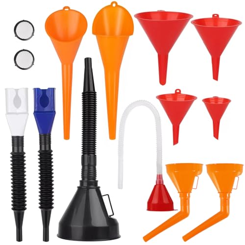 12-Teiliges Auto Trichter Set, Großöffnender öltrichter Mit Trichter Mit Schlauch Und Filter, Biertrichter, Kunststofftrichter Mit Langem Hals, Zur Befüllung Von Kühlmittel/Benzin/Wasser/öl