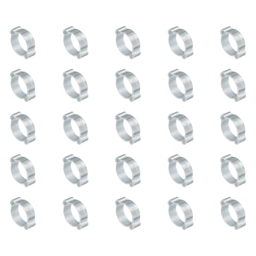 Image of PATIKIL 25 Pack 15-18mm Double Ear Hose Clamp, Galvanized Steel O Clip Crimp Rings for Fuel Petrol Pipe Tube Fitting Connections, Silver Tone