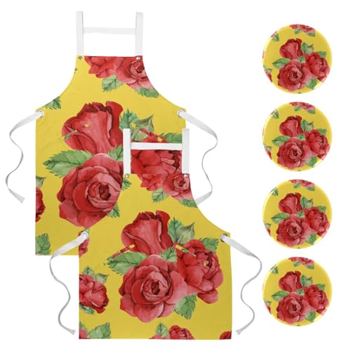 Tablier de serveuse en lot de 2 pour bistrot et pâtisserie fleurie
