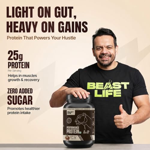 Image of BeastLife Performance Yeast Protein Powder | 25g Protein | Cold Coffee |NABL Lab Certified | High Absorption for Muscle Growth |Smooth & Light, Easy to Digest with Ultrasorb Tech|5.64g BCAA | Best For Gut | Beta Glucan | Improves Immune Function | 1 Kg