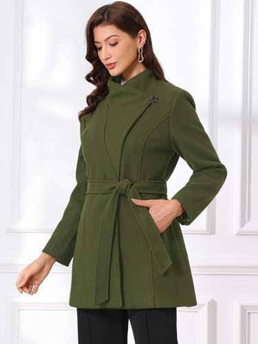 Image of Allegra K Women's Winter Elegant Stand Collar Overcoat Long Belted Pea Coat