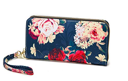 LOVESHE Women wallet RFID Blocking Purse Credit Card Clutch Zip Around Phone Clutch Large Travel Purse Wristlet Bohemian(FlowerB) - Thumbnail 6