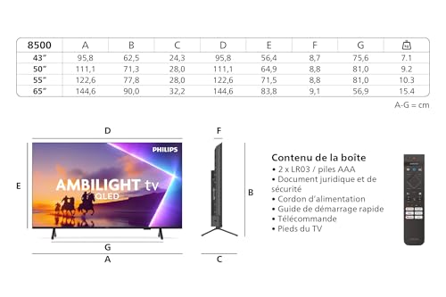 Philips Ambilight 43PUS8500 4K LED Smart TV Écran 43 Pouces avec Plateforme Pixel Precise Ultra HD Titan OS et Son Dolby Atmos Compatible Alexa et Assistant Vocal Google - vue 3