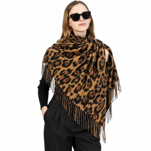 Mawjom Winter-Leopard-Print-Soft-Warm-Scarf Fashion Cheetah Shawl Fringed Wrap for Women