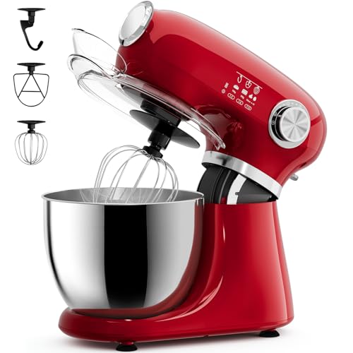 COWSAR Stand Mixer, 12 Speeds Tilt-Head Electric Commercial Stand Mixer, 3-In-1 Kitchen Mixer with Bowl, Dough Hook, Whisk and Beater, Red