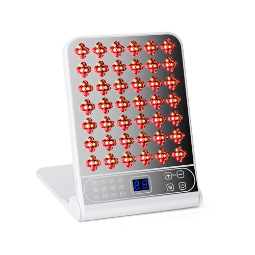 Lampe Infrarouge 210 LED Panneau de Lumière Rouge red light Avec 12 Modes, 4 Longueurs d'Onde(Rouge 660nm, Bleu 423nm, Jaune 583nm, Infrarouge 850nm) et Minuterie (Ne Produit Pas de Chaleur) (Argent)
