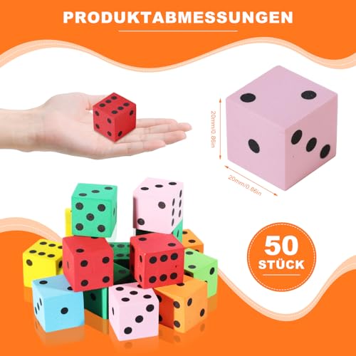 50 Stück Schaumstoffwürfel, 2 cm Flüsterwürfel Farben, Schaumstoffwürfel, Würfel Schaumstoff, Farbwürfel für Geschenk Junge Mädchen, Geburtstagen und Anderen Feiertagen