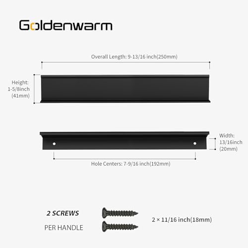 Image of Goldenwarm 25 Pack 7-1 /2in Black Finger Edge Pulls for Kitchen Handles | Aluminum Alloy, Black Cabinet Handles, Edge Pulls for Cabinets, Matte Black Handles, For Drawers, Dressers, Screws Included