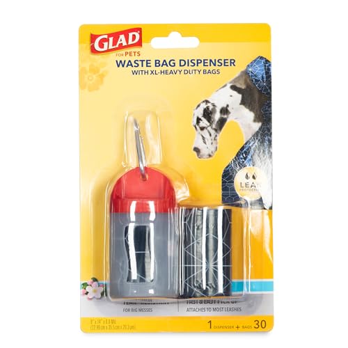 Image of Glad For Pets Extra Large Tropical Breeze Scented Dog Waste Bags And Dispenser With Metal Clip| Heavy Duty Poop Bags For Dogs, 30 Count | Easy Way To Clean Up After Your Pet