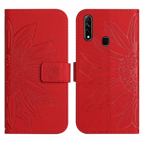 Rfvzubemok Compatible with Oppo A31 4G CPH2015 Cover,Compatible with Oppo A8 4G PDBM00 Flip Kickstand Card Slots Magnetic Closure Phone Case Red