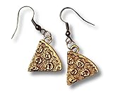 Pepperoni Pizza Slice silver tone Charm Handmade Earrings on Gunmetal Gray french hook wire