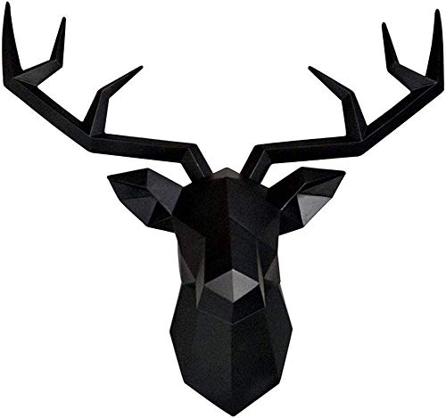 mjmj Sculptures Tête De Cerf Géométrique Decor De Mur, 3D Grands Animal De Tête De Tête De Tête De Tête De Tête, Faux Taxidermy Deer Storage Mural (Size: 34x28cm(13x11inch),Color:Cerf Noir) Cover