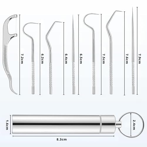 Image of Solitude 7 in 1 Teeth Cleaning Tool Kit | Portable Stainless Steel Dental Tools for Outdoor Camping, Travel, and Braces Maintenance | Toothpicks Pocket Set with 50 Pieces Dental Floss