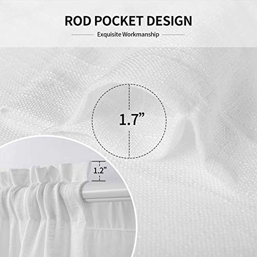Melodieux White Linen Textured Semi Sheer Curtains 84 Inches Long For Living Room Bedroom Natural Flax Linen Rod Pocket Voile Drapes, 52 By 84 Inch (2 Panels) #TOP5