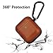 V-MORO Compatible with Airpods Case, Genuine Leather Airpods Case with Keychain for Airpods 2 & 1, Front LED Visible, Protective Cover Skin Brown