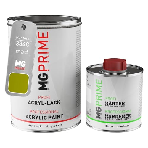 MG PRIME Pantone 384C Green mate Pintura acrílica, bote de 1,5 litros/1500 ml incluido endurecedor
