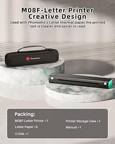 Phomemo M08F Portable Printer  Inkless Mobile Printer Compatible with iOS, Android & Laptop, Portable Printers Wireless for Travel, Mobile Office, School, Home,Tattoo, A4 ThermalWith 1 Case