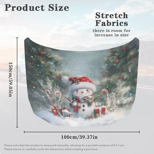 Image of Car Hood Cover Stretchable Auto Hood Wrap Blankets Waterproof Auto Decorative Accessories for Compact Sedans SUV Trucks Van (Christmas Snowman and Christmas Tree Design)