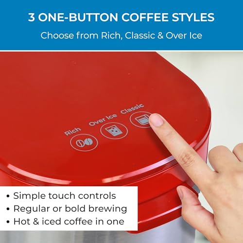 Image of Kenmore Single Serve Coffee Maker - Compatible with Keurig K‑Cup Pods & Ground Coffee, One Cup Brewer, 6-12 Oz Brew Sizes, Travel Mug Friendly, Auto Shut‑Off, Hot & Iced Maquina de cafe, Red