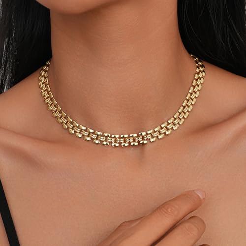 10mm Choker Necklaces for Women 18k Gold Plated Copper Cuban Link Chain Gold Choker Necklace Italian Jewelry Gifts for Wife,16 Inch3