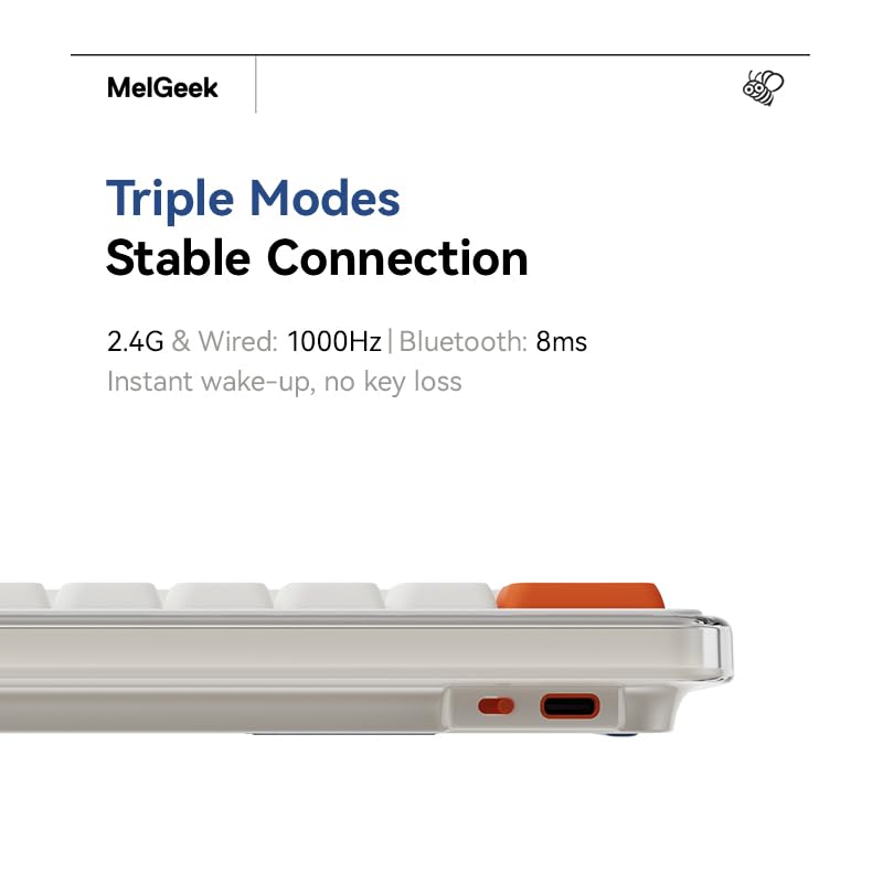 Image of MelGeek O2 Wireless Silent Keyboard 75% Compact, Low Profile, Hot-Swappable Linear Switches, Bluetooth /2.4GHz /USB-C for Mac, Windows