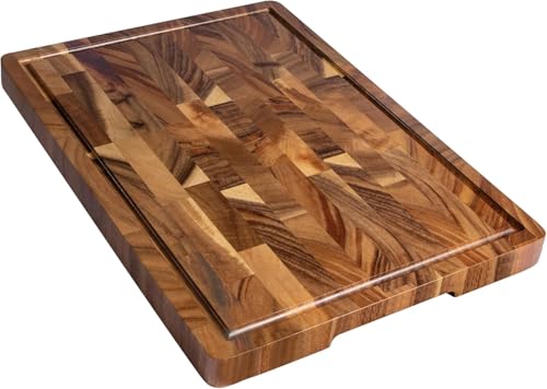 Oasisgalore Acacia Wood Cutting Board with Juice Groove End Grain Heavy Duty Chopping Board for Kitchen & Cheese Non-Slip Feet (42x30x2.5cm) لوح تقطيع خشب