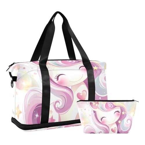 Cute Cartoon unicorns Colorful Gym Duffel Bag Weekender Overnight Bag with Adjustable Strap for Travel Waterproof