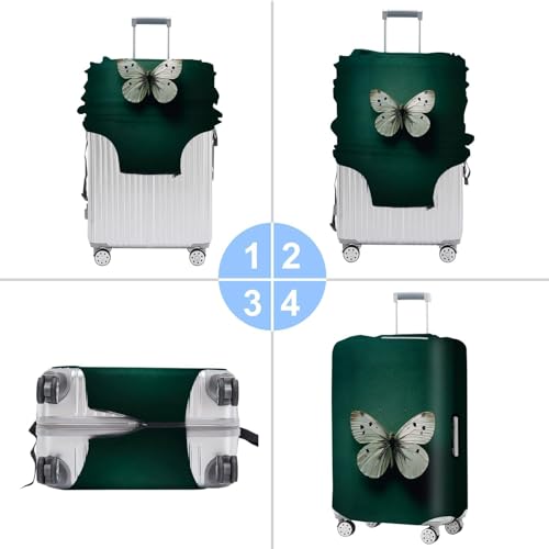 Image of Elegant Green Luggage Cover with White Butterfly Design - Fits 24 to 26 Inch Suitcases - Durable Travel Suitcase Protector,M