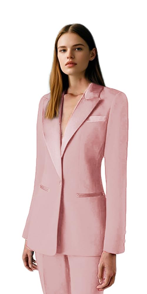 2 Piece Suit for Women Peak Lapel One Button Jetted Pocket Ladies Blazer Trouser-Suit