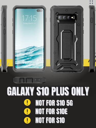 Armadillotek Vanguard Compatible With Samsung Galaxy S10+ Plus Case (Screenless Version) Military Grade Full-Body Rugged With Kickstand - Black #TOP2