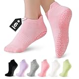 Veymitour 6 Pairs Pilates Socks for Women, Grip Yoga Socks Crew Grippy Non Slip for Barre, Ballet, Dance & Hospital
