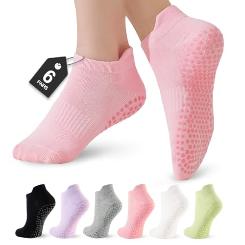 Veymitour 6 Pairs Pilates Socks for Women, Grip Yoga Socks Crew Grippy Non Slip for Barre, Ballet,...