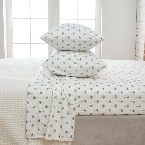 Image of Great Bay Home King Coastal Microfiber Sheet Set - 4-Piece Nautical-Printed, Ultra-Soft Sheets - Beach-Themed Bedding Sheets & Pillowcases (Palm Tree)