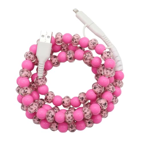 2026 New Beaded Charging Cord, 2 in 1 Bead Charger Cord, Colorful/Metallic/Pearl Dazzle Bead Phone Charge Cable, 3.3ft USB Cable Type C for iPhone (red Pink)