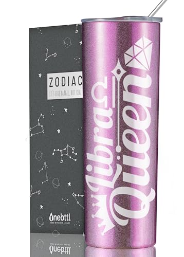 Onebttl Zodiac Gifts for Women, Best Friend Birthday Gifts for Her, 20oz Stainless Steel Tumbler, Printed Logo Iridescent Purple, Libra