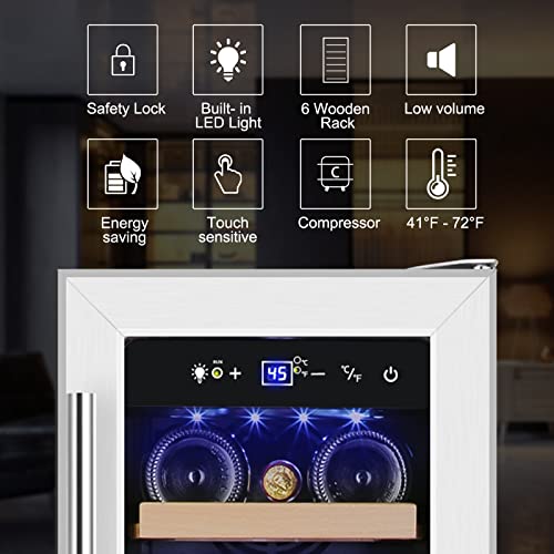 Image of Tylza 12 inch Wine Cooler Refrigerator, 18 Bottles Wine Fridge Built-in or Freestanding with Stainless Steel & Double-Layer Tempered Glass Door, Compressor Fast Cooling, Low Noise and No Fog, Mini Fridge