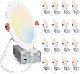 Amico 16 Pack 6 Inch 5CCT Ultra-Thin LED Recessed Ceiling Light with Junction Box, 2700K/3000K/4000K/5000K/6000K Selectable, Dimmable Can Light, 1200LM High Brightness Downlight,15W Eqv 130W,ETL