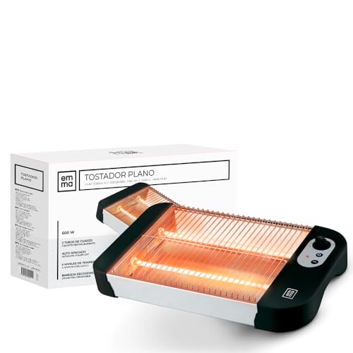 EMMA, Tostadora, 600W, 35x21x6 cm, Negro, Ranuras Anchas, Múltiples Niveles de Tostado, Bandeja Recogemigas, Ideal para Desayuno